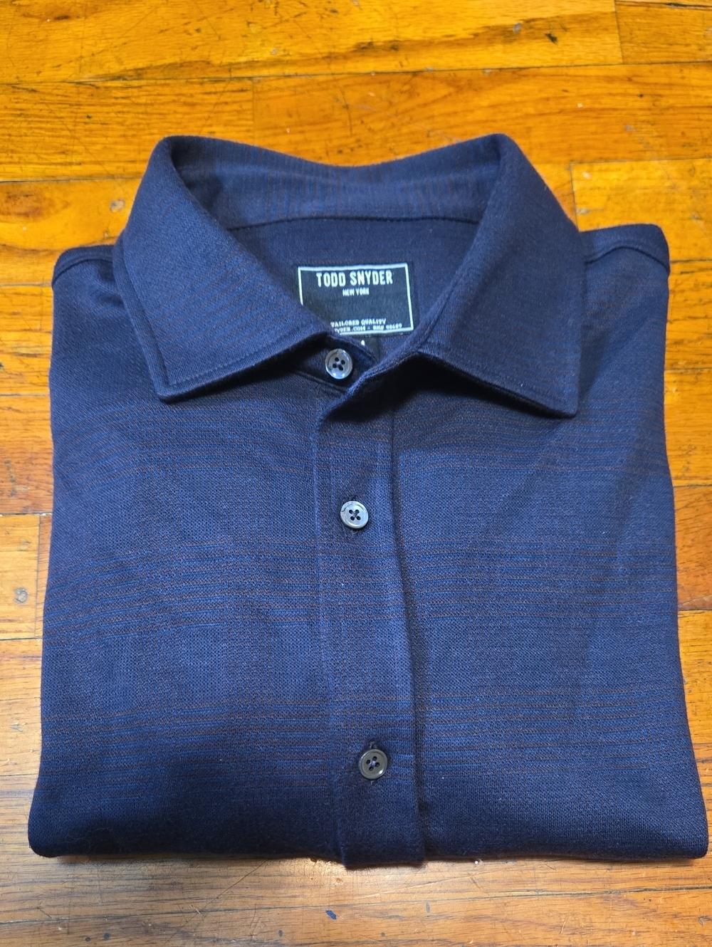 Todd Snyder Men's Long Sleeve Knit Button Up Shirt Navy Plaid- Medium